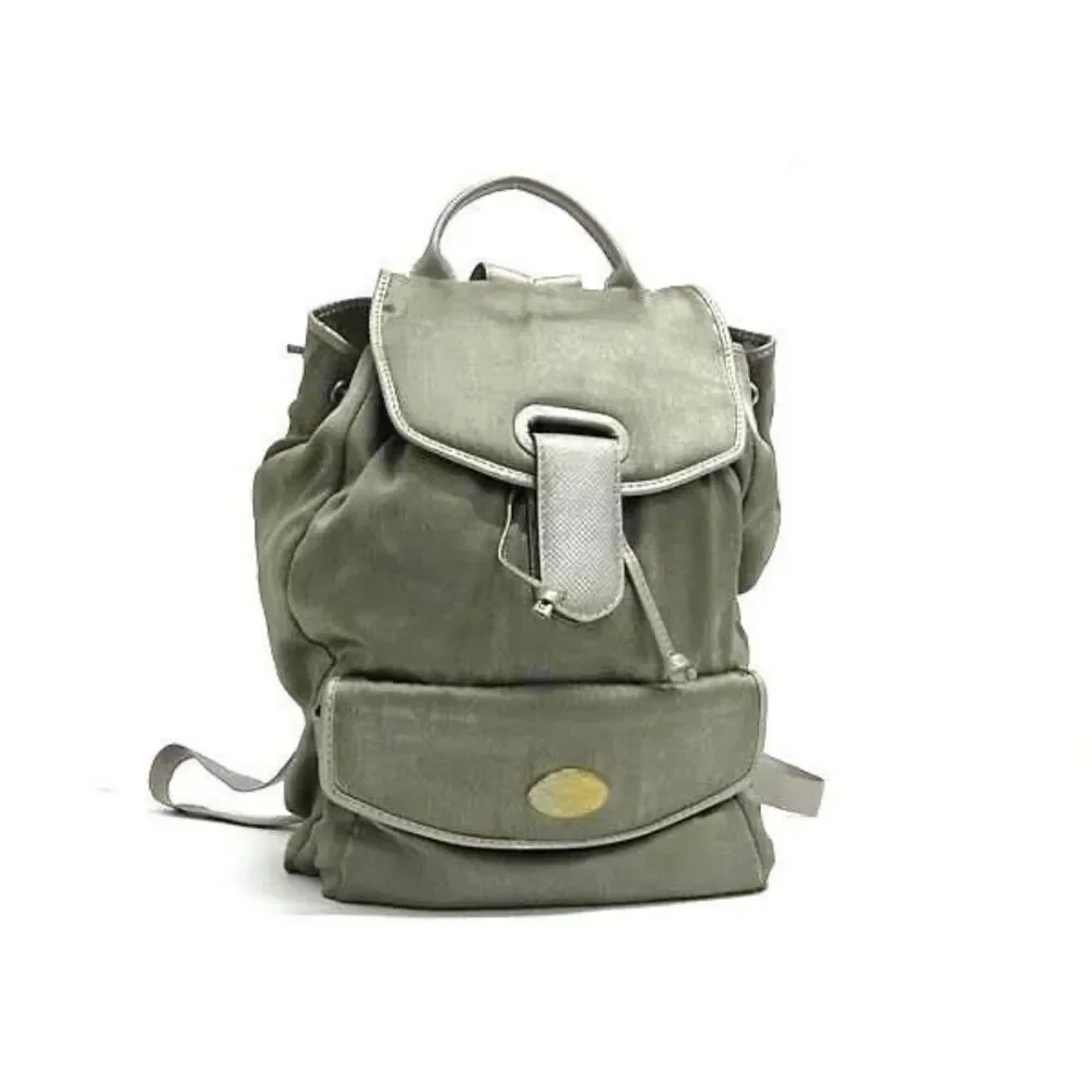 Vintage Bottega Veneta Drawstring Flap Backpack Gray Travel Slouchy Casual 90s
